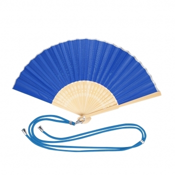 Abanico de bambú y poliéster 190T con cordón ajustable a juego y mosquetón metálico para transporte — 38x21 cm