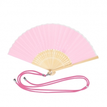 Abanico de bambú y poliéster 190T con cordón ajustable a juego y mosquetón metálico para transporte — 38x21 cm