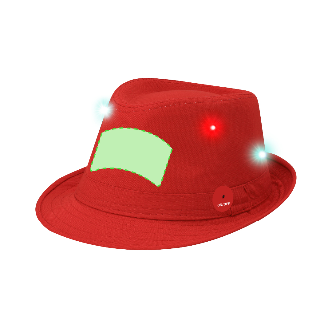Sombrero de poliéster con luces LED multicolor distribuidas por toda la superficie y 3 modos de iluminación