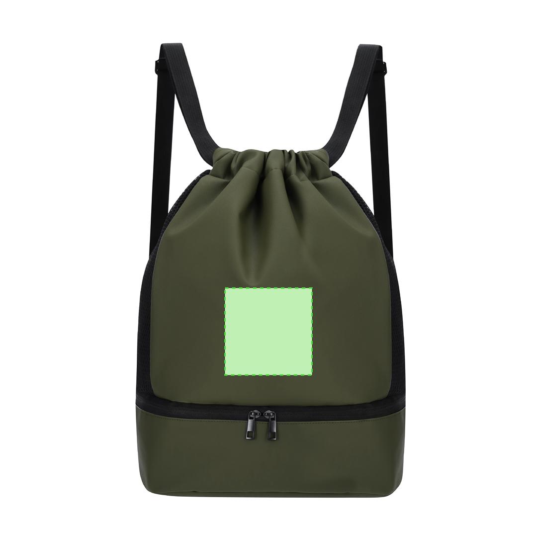 Mochila de PU con compartimento portazapatos, cierre de cuerdas y laterales transpirables