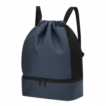 Mochila de PU con compartimento portazapatos, cierre de cuerdas y laterales transpirables