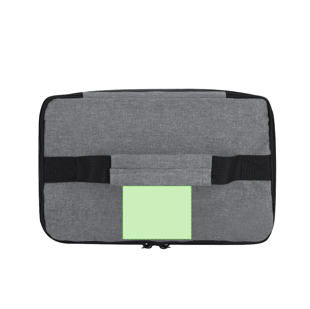 Nevera RPET 600D y PU con asa acolchada, bolsillo frontal y doble tirador metálico