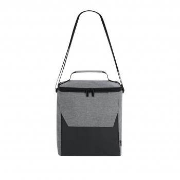Nevera RPET 600D y PU con asa acolchada, bolsillo frontal y doble tirador metálico