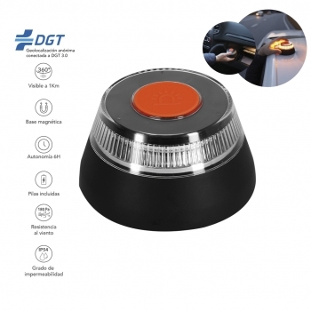 Luz emergencia V16 geolocalizada DGT 9 LEDs magnética 3 pilas AA homologada