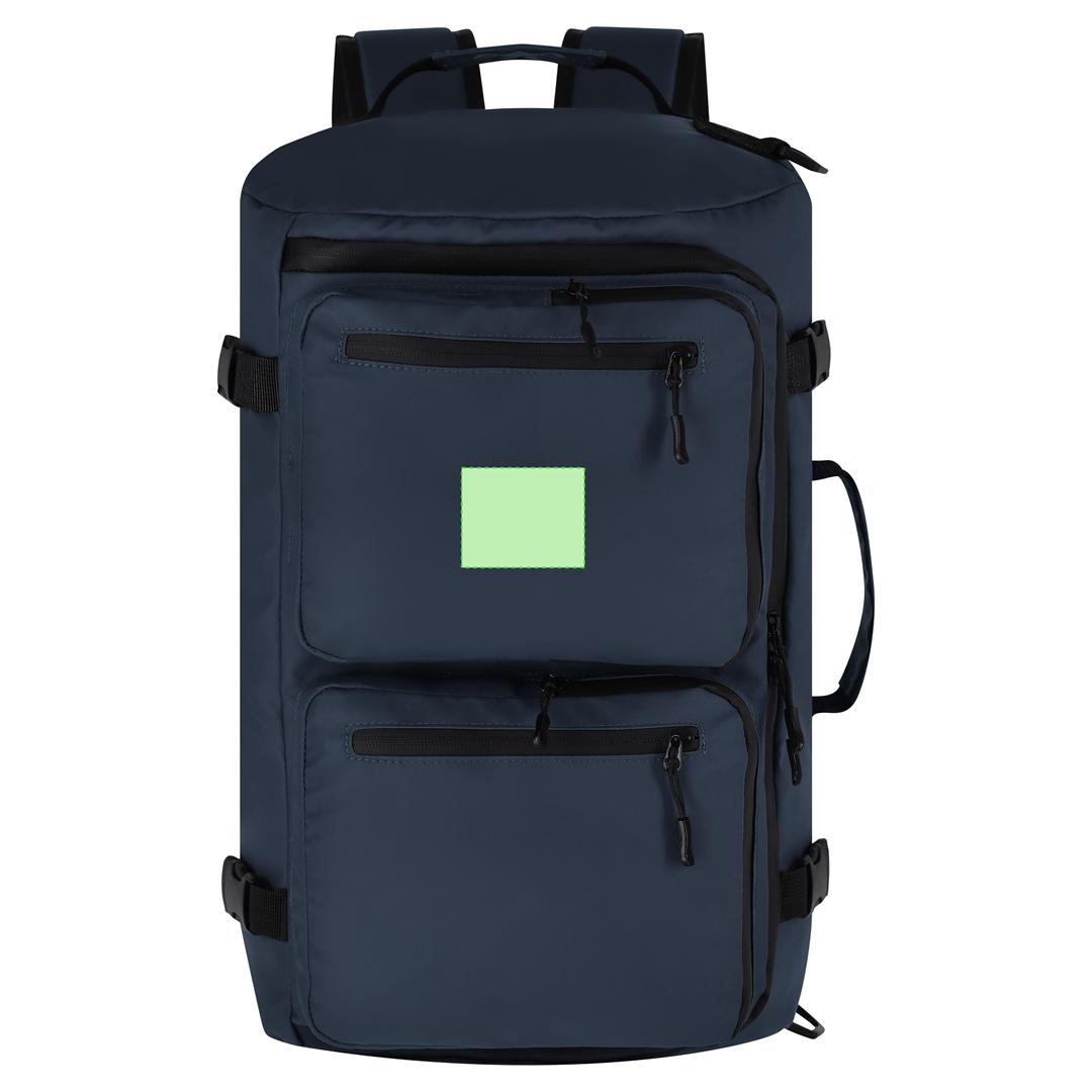 Bolso mochila de PU con portazapatos, doble tirador, 3 bolsillos frontales y cintas ajustables compactadoras