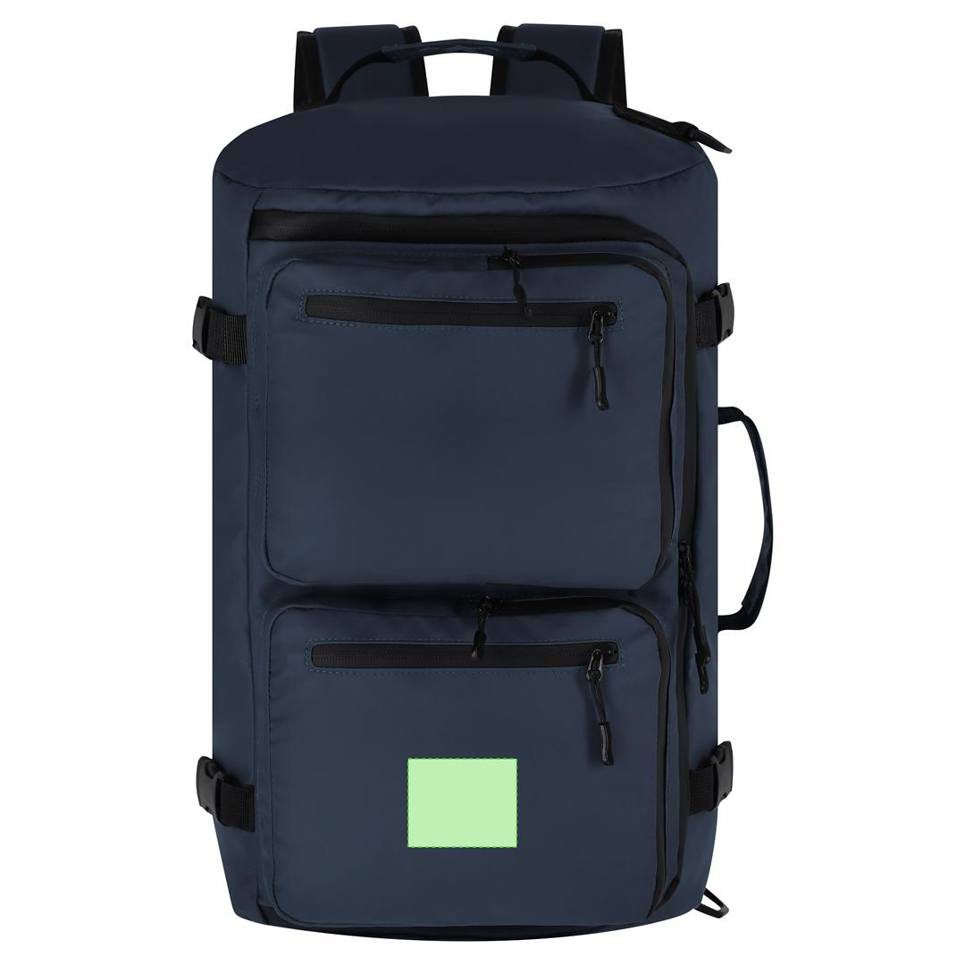 Bolso mochila de PU con portazapatos, doble tirador, 3 bolsillos frontales y cintas ajustables compactadoras