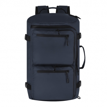 Bolso mochila de PU con portazapatos, doble tirador, 3 bolsillos frontales y cintas ajustables compactadoras