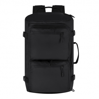 Bolso mochila de PU con portazapatos, doble tirador, 3 bolsillos frontales y cintas ajustables compactadoras