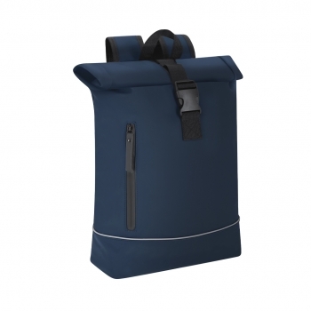 Mochila de PU con tira reflectante frontal, cierre enrollable, portátil 15