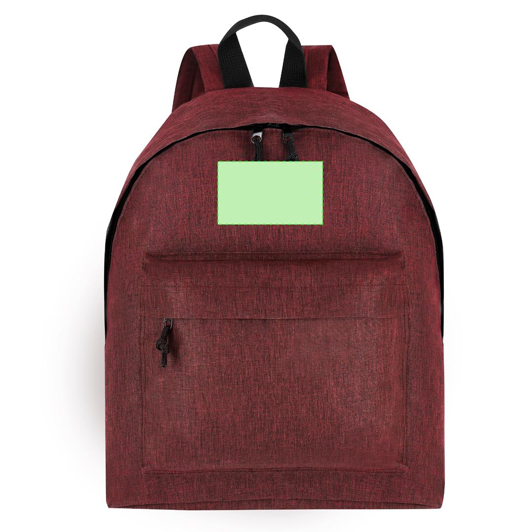 Mochila de RPET 600D efecto jaspeado con doble tirador metálico negro, bolsillo frontal y DTF3