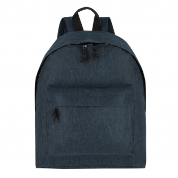 Mochila de RPET 600D efecto jaspeado con doble tirador metálico negro, bolsillo frontal y DTF3
