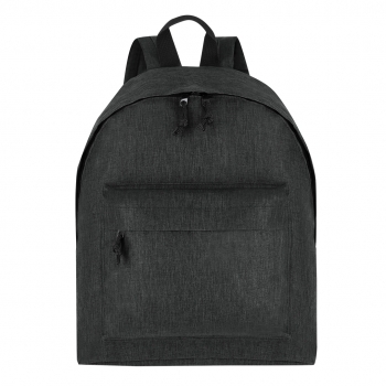 Mochila de RPET 600D efecto jaspeado con doble tirador metálico negro, bolsillo frontal y DTF3