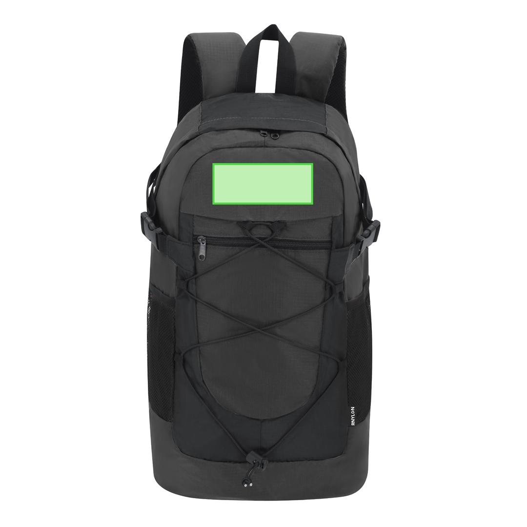 Mochila de nylon reciclado Ripstop con cremallera metalizada, cuerda elástica y cintas compactadoras