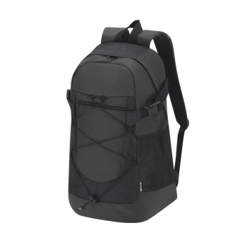 Mochila de nylon reciclado Ripstop con cremallera metalizada, cuerda elástica y cintas compactadoras