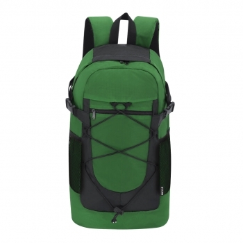 Mochila de nylon reciclado Ripstop con cremallera metalizada, cuerda elástica y cintas compactadoras