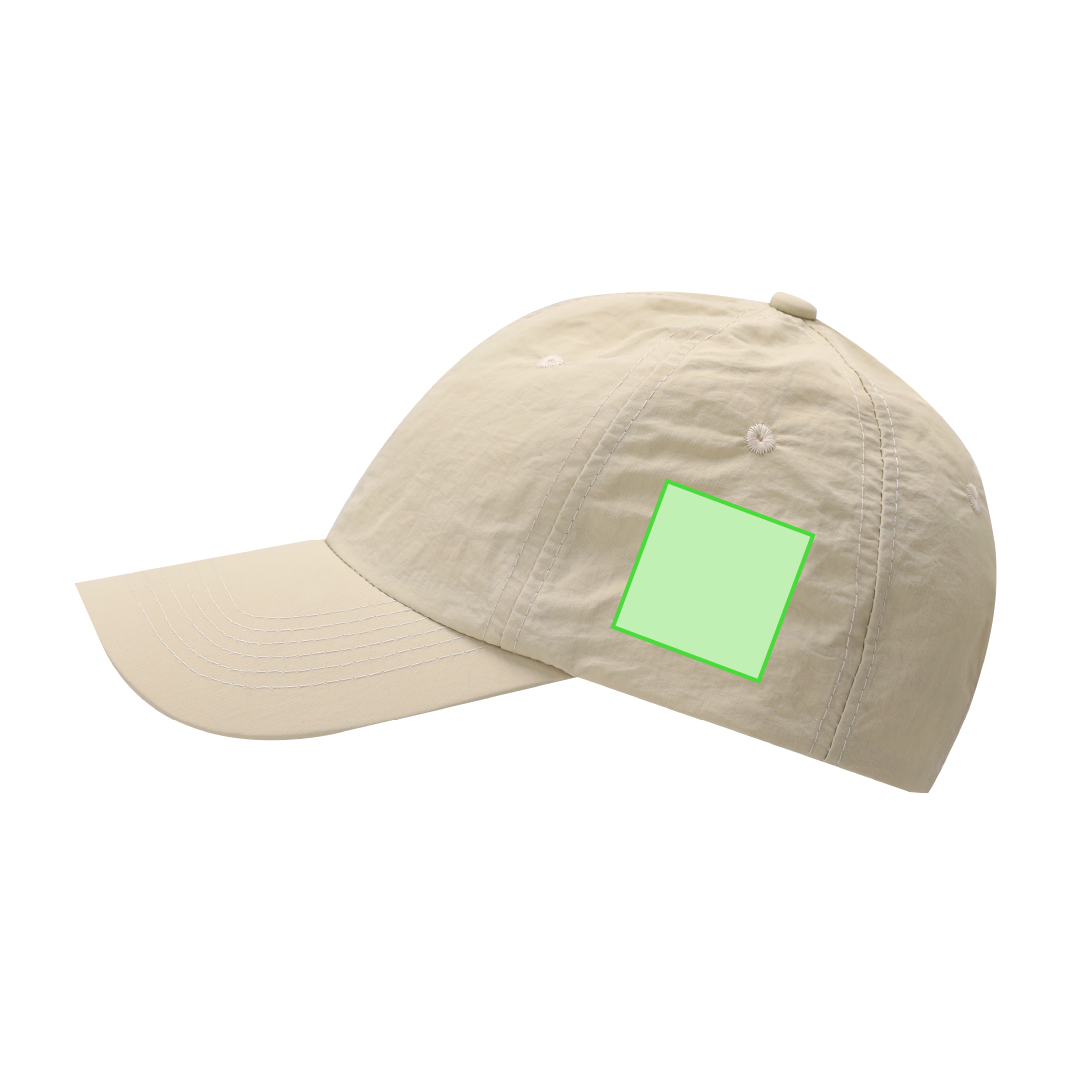 Gorra de soft nylon de 6 paneles con ventilación, cierre de hebilla metálica ajustable