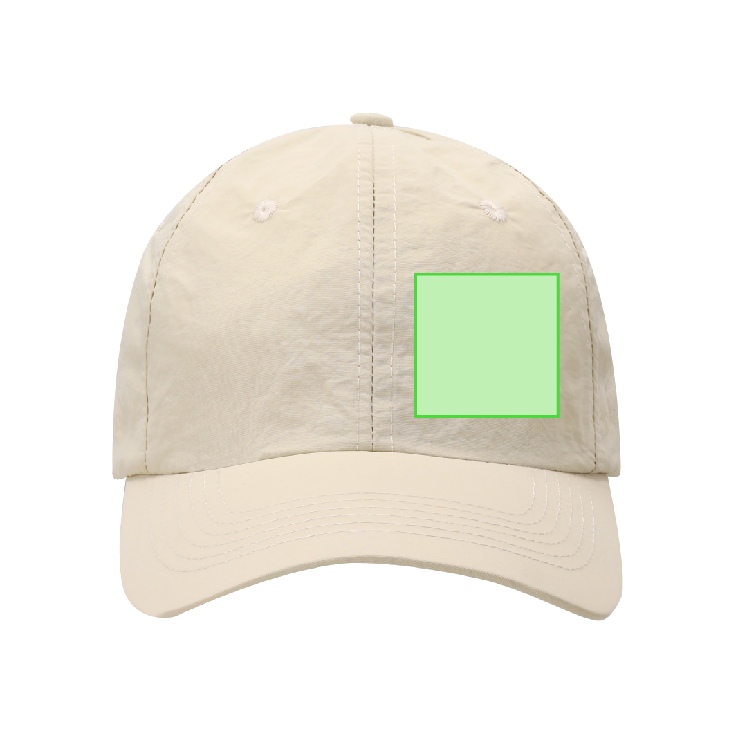 Gorra de soft nylon de 6 paneles con ventilación, cierre de hebilla metálica ajustable