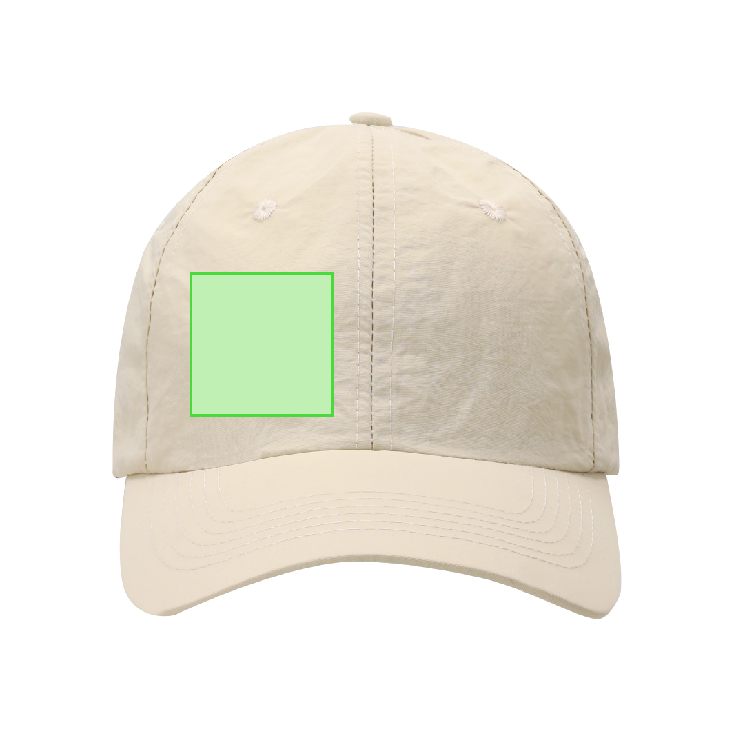 Gorra de soft nylon de 6 paneles con ventilación, cierre de hebilla metálica ajustable