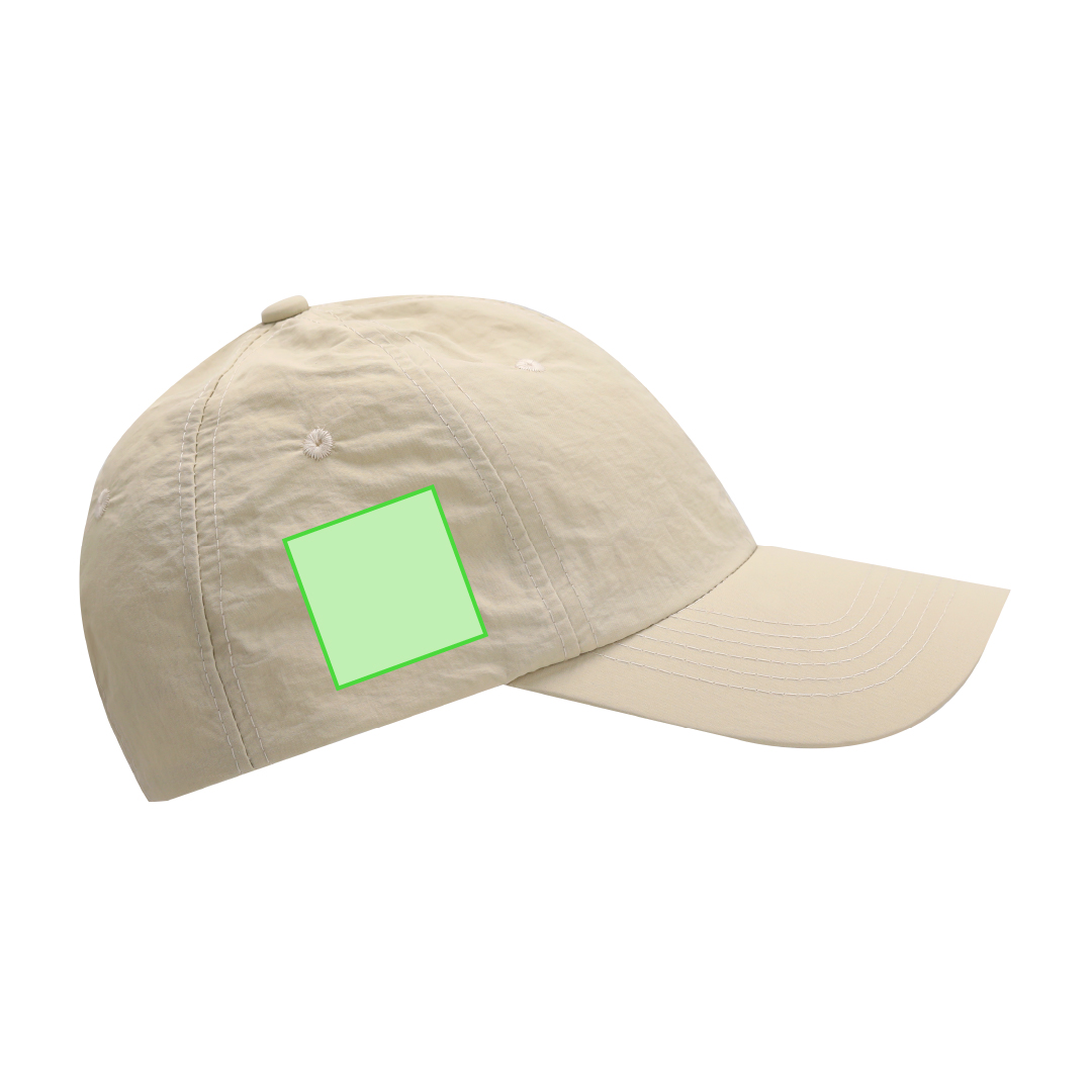 Gorra de soft nylon de 6 paneles con ventilación, cierre de hebilla metálica ajustable