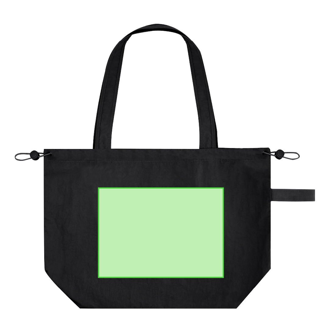 Bolsa de soft nylon 135 g/m² plegable con bolsillo interior, asas largas 70 cm y cinta elástica