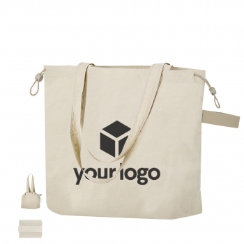 Bolsa de soft nylon 135 g/m² plegable con bolsillo interior, asas largas 70 cm y cinta elástica