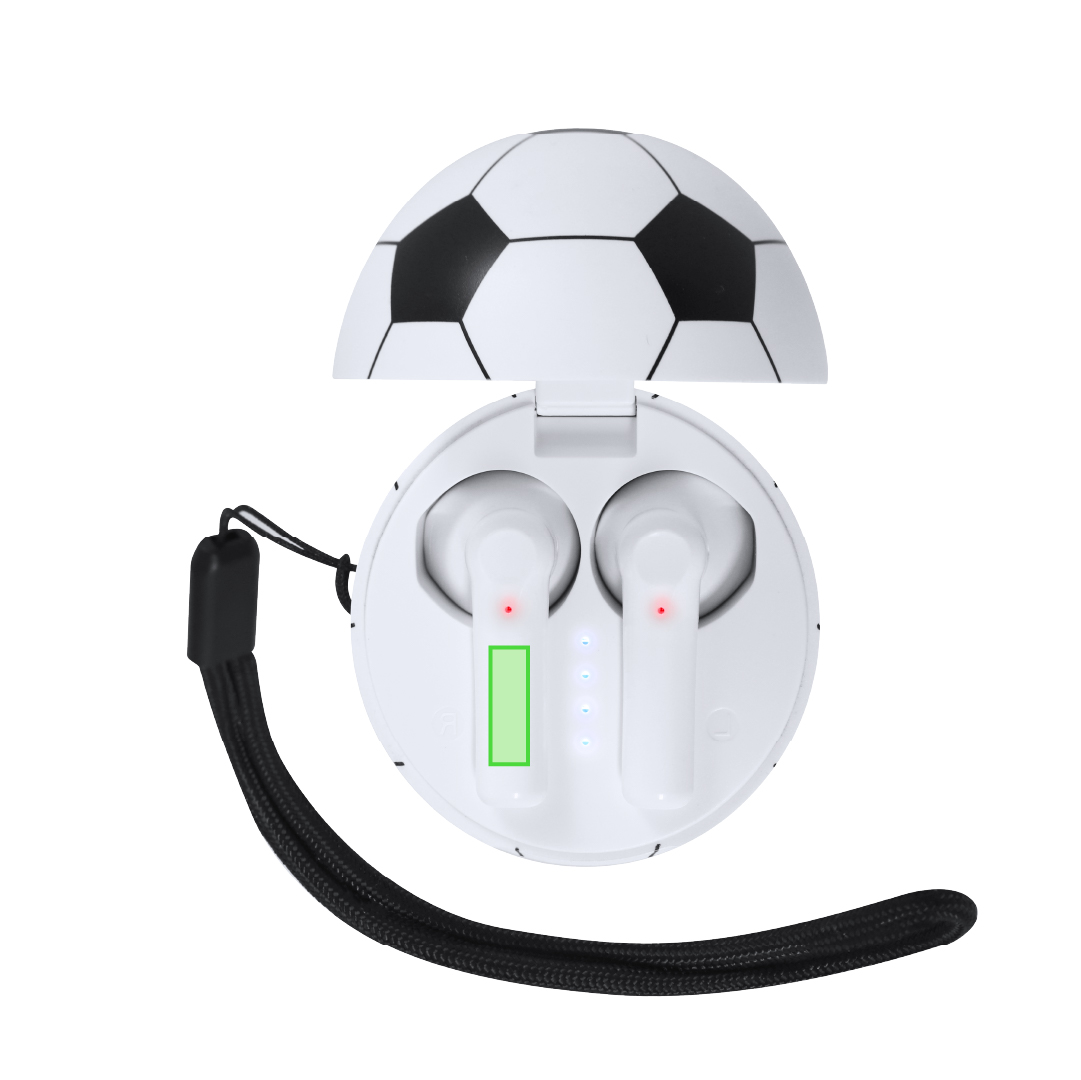 Auriculares Bluetooth 5.3 con estuche de carga en forma de balón de fútbol y cable USB-C