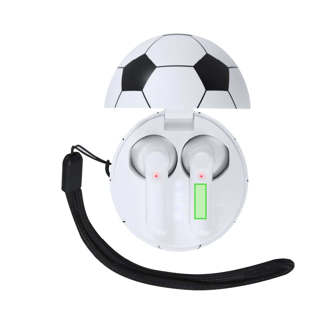 Auriculares Bluetooth 5.3 con estuche de carga en forma de balón de fútbol y cable USB-C