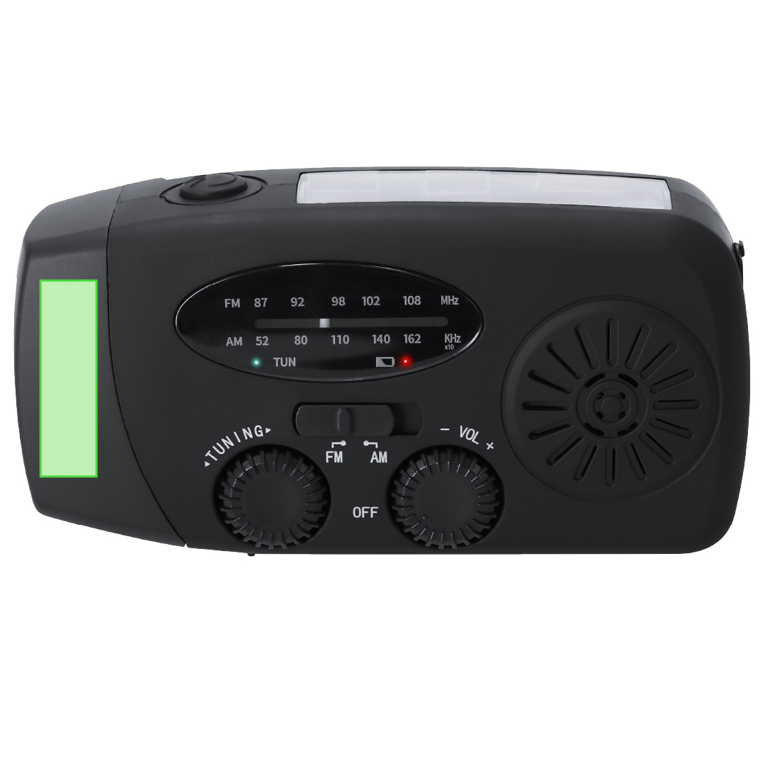 Radio multifunción de emergencia AM/FM con linterna LED, carga solar y manual y batería 2000 mAh