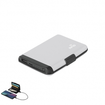 Tarjetero powerbank de aluminio de 2000 mAh con protección RFID