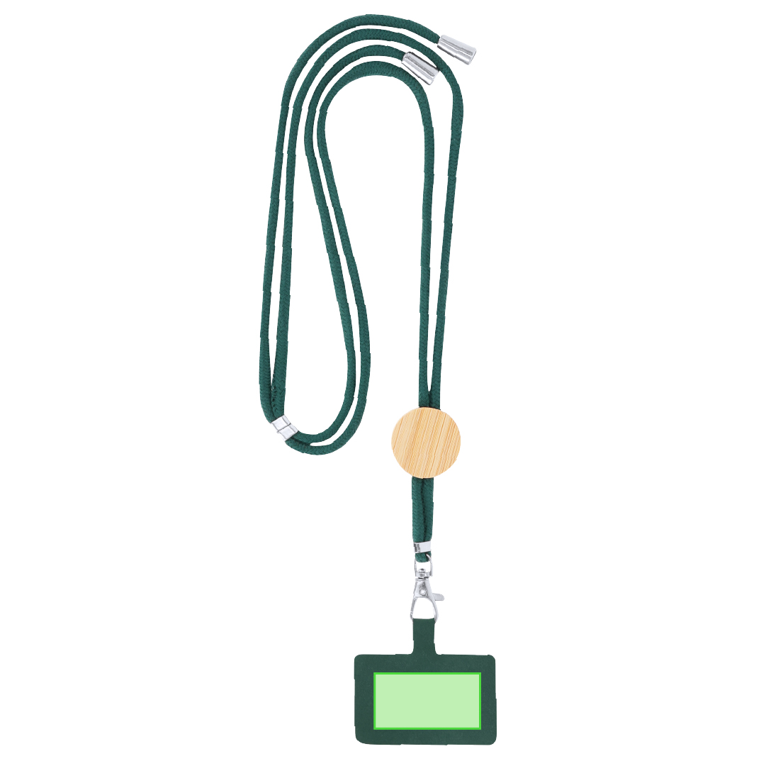 Lanyard sostenible de algodón y bambú con soporte para móvil