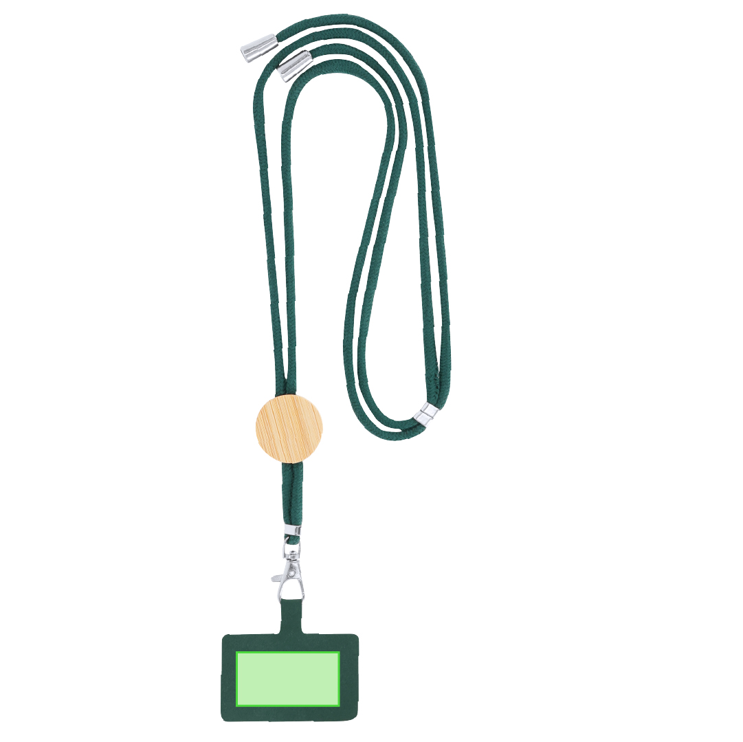 Lanyard sostenible de algodón y bambú con soporte para móvil