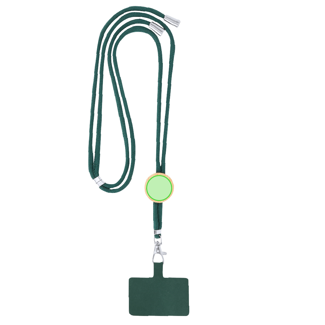 Lanyard sostenible de algodón y bambú con soporte para móvil