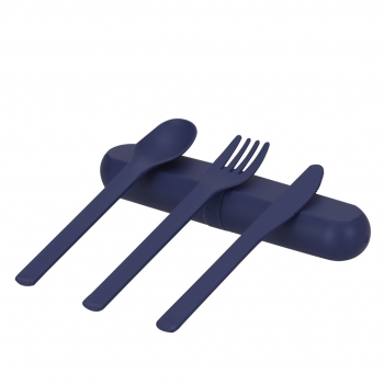 Set 3 cubiertos de PLA compostable en estuche con cierre push — la alternativa al plástico que se degrada
