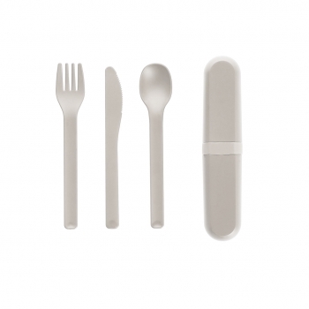 Set 3 cubiertos de PLA compostable en estuche con cierre push — la alternativa al plástico que se degrada