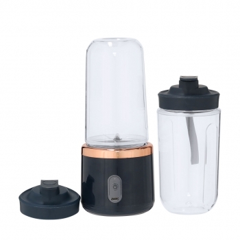 Set licuadora con 2 vasos portátiles 400 ml y 6 cuchillas — batería 1200 mAh — detalles oro rosa