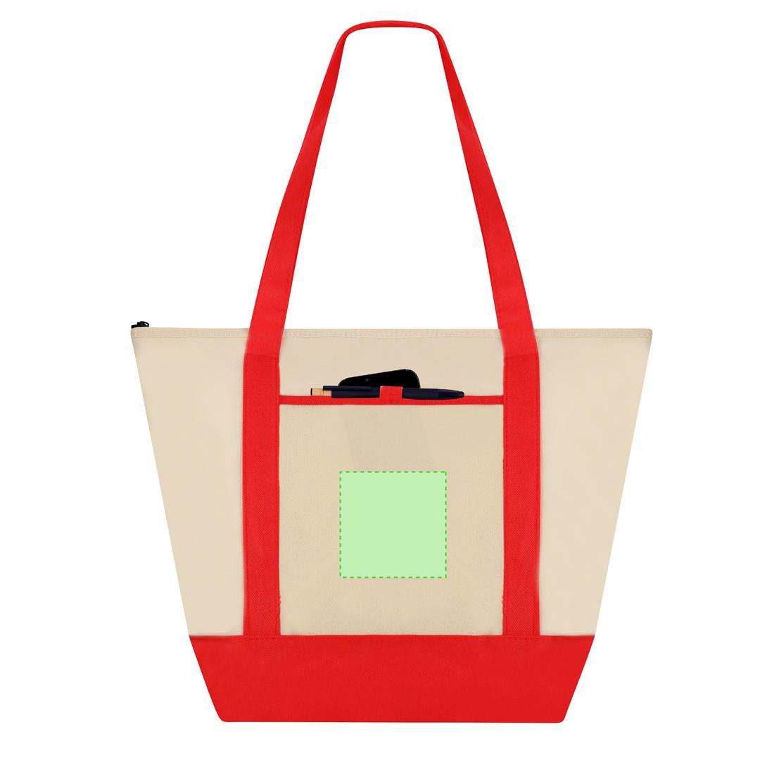 Bolsa nevera non-woven de gran formato con cremallera, fuelle y bolsillo frontal abierto — hasta 5 kg