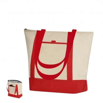 Bolsa nevera non-woven de gran formato con cremallera, fuelle y bolsillo frontal abierto — hasta 5 kg