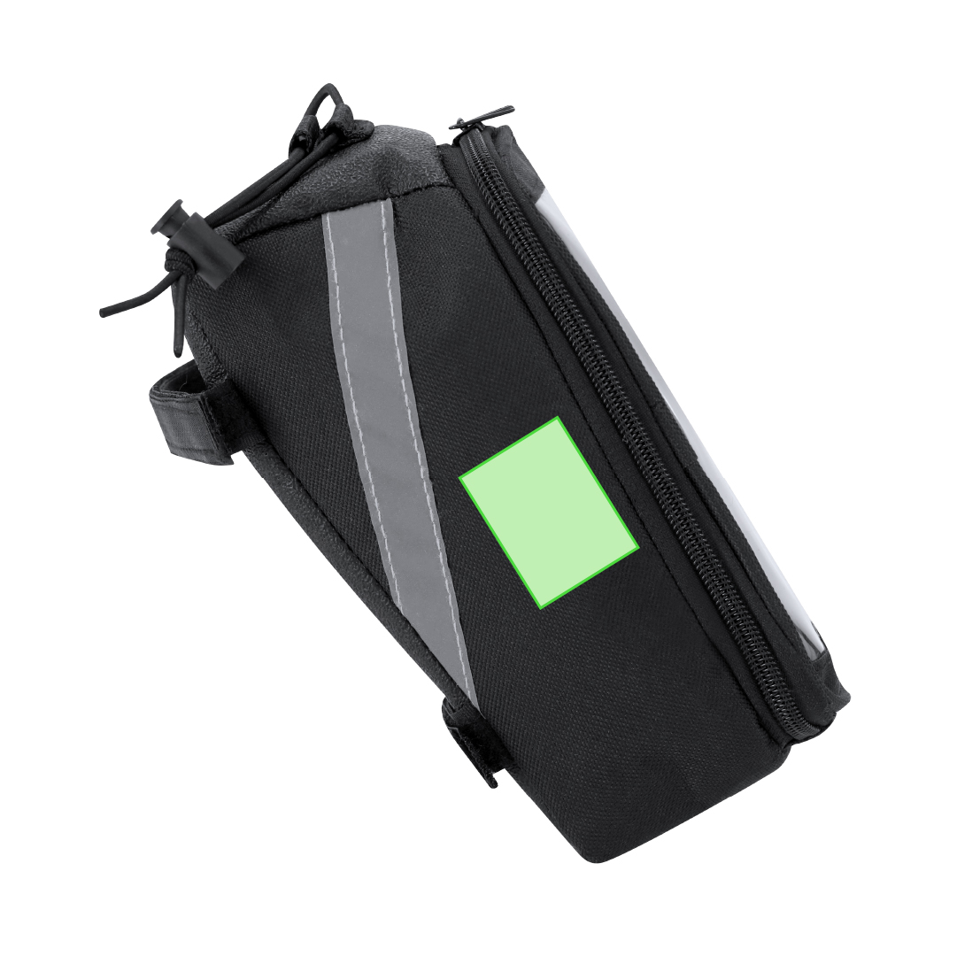 Bolsa para bici de poliéster reciclado 600D con bandas reflectantes con cremallera compatible con pantalla táctil