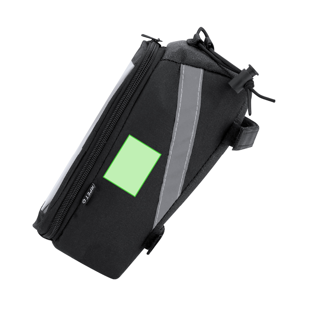 Bolsa para bici de poliéster reciclado 600D con bandas reflectantes con cremallera compatible con pantalla táctil