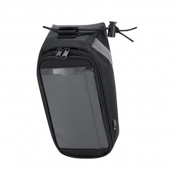 Bolsa para bici de poliéster reciclado 600D con bandas reflectantes con cremallera compatible con pantalla táctil