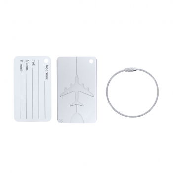 Identificador de maletas de aluminio reciclado con diseño de avión