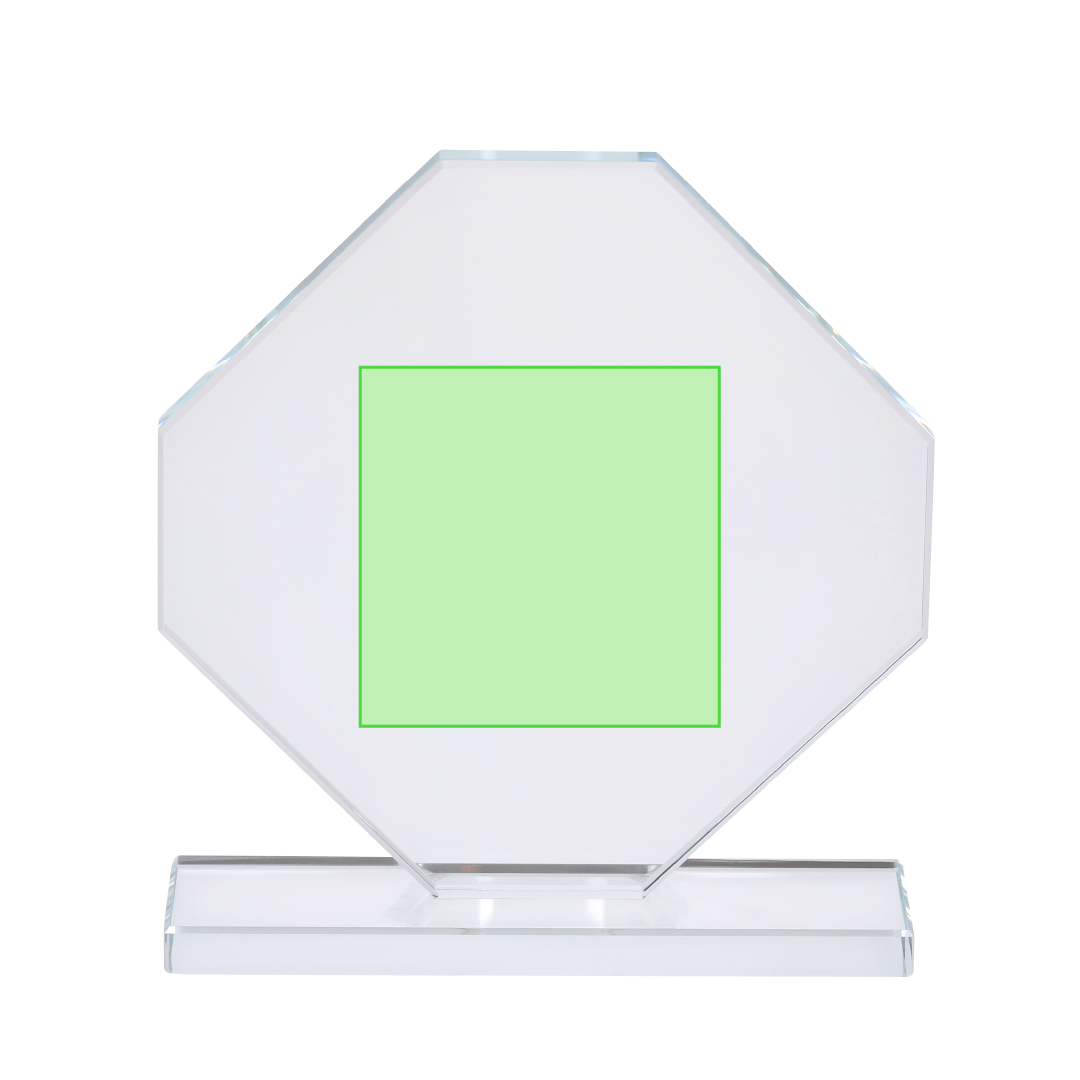 Placa trofeo de cristal octogonal grueso con soporte integrado 14,5×16 cm 580 g