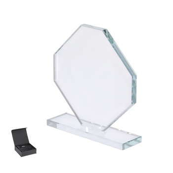 Placa trofeo de cristal octogonal grueso con soporte integrado 14,5×16 cm 580 g