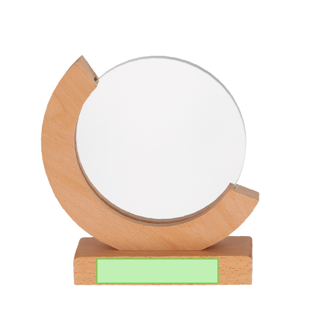 Placa trofeo de cristal circular con base de madera 18×19 cm estuche kraft