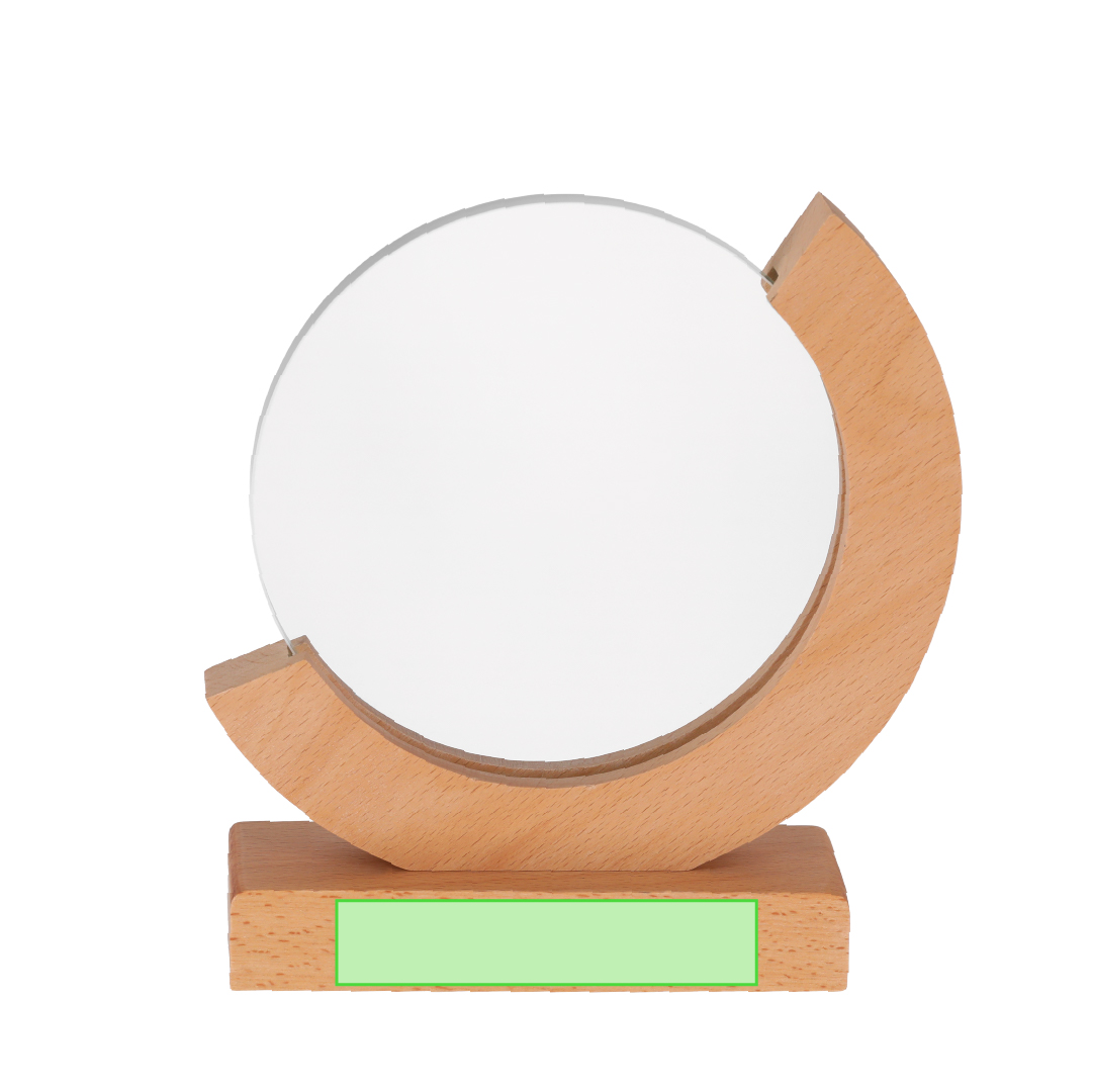 Placa trofeo de cristal circular con base de madera 18×19 cm estuche kraft