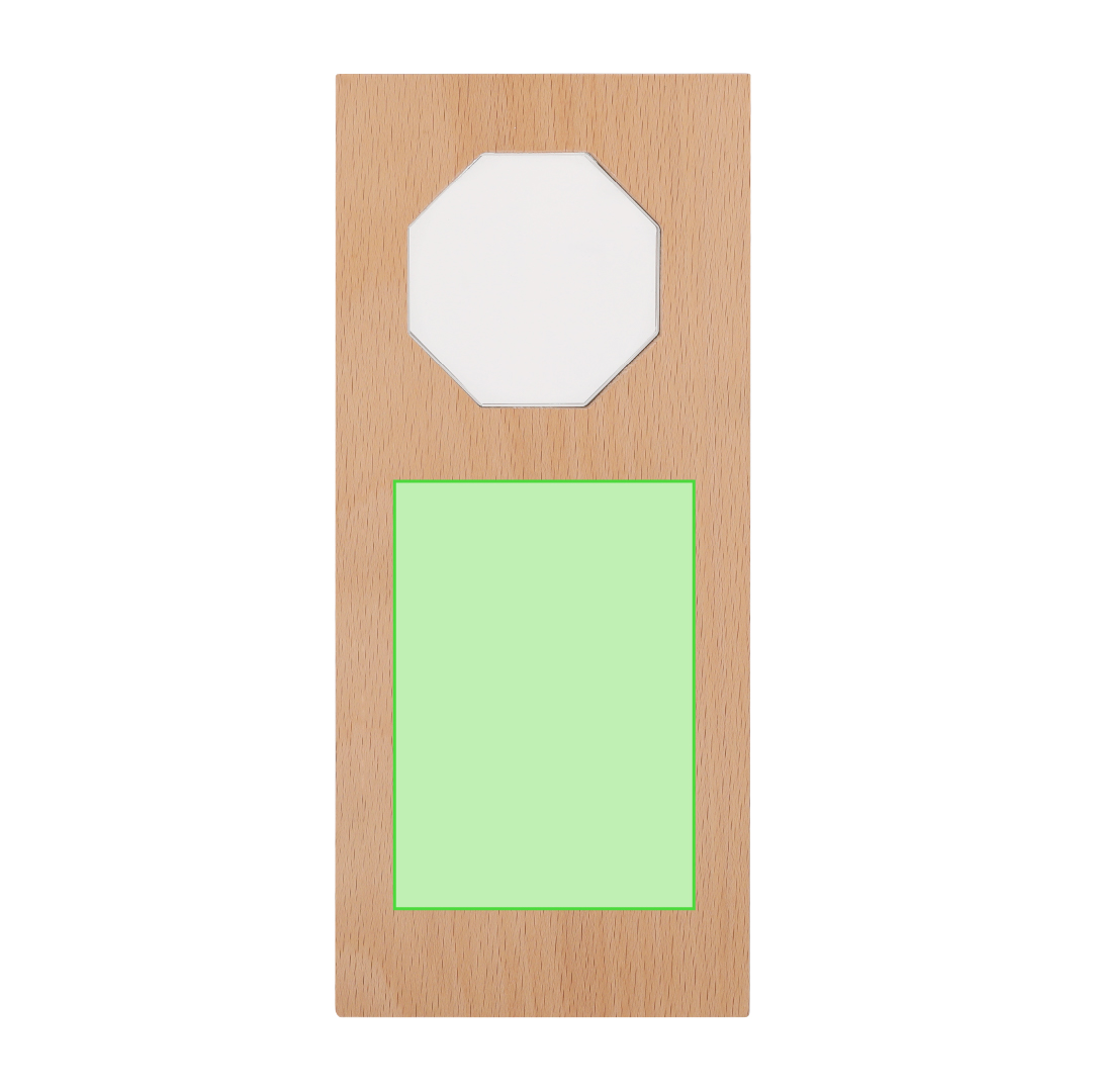 Placa trofeo de madera con cristal octogonal central grabable 10×22 cm 560 g
