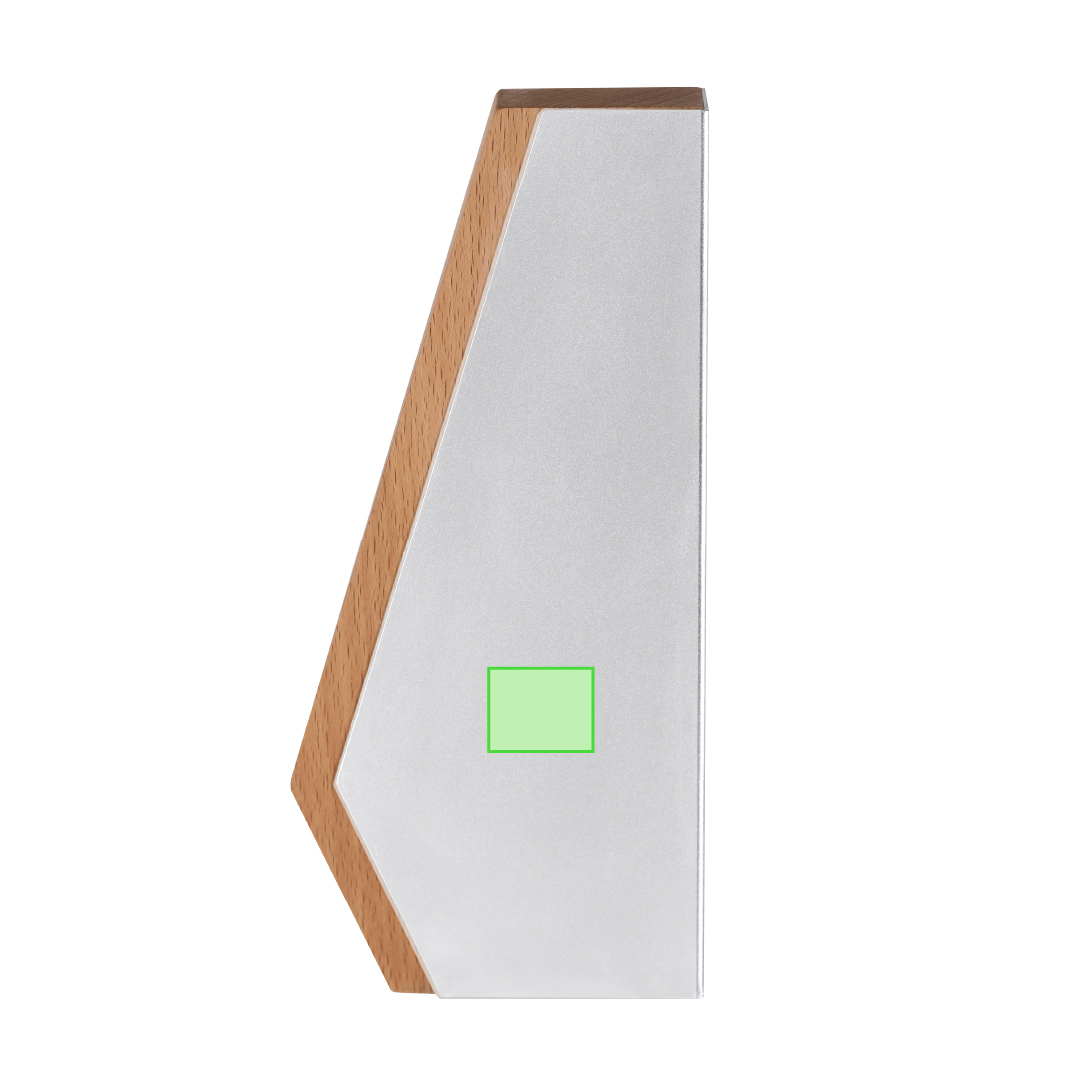 Placa trofeo de aluminio reciclado certificado con base de madera 10×22 cm