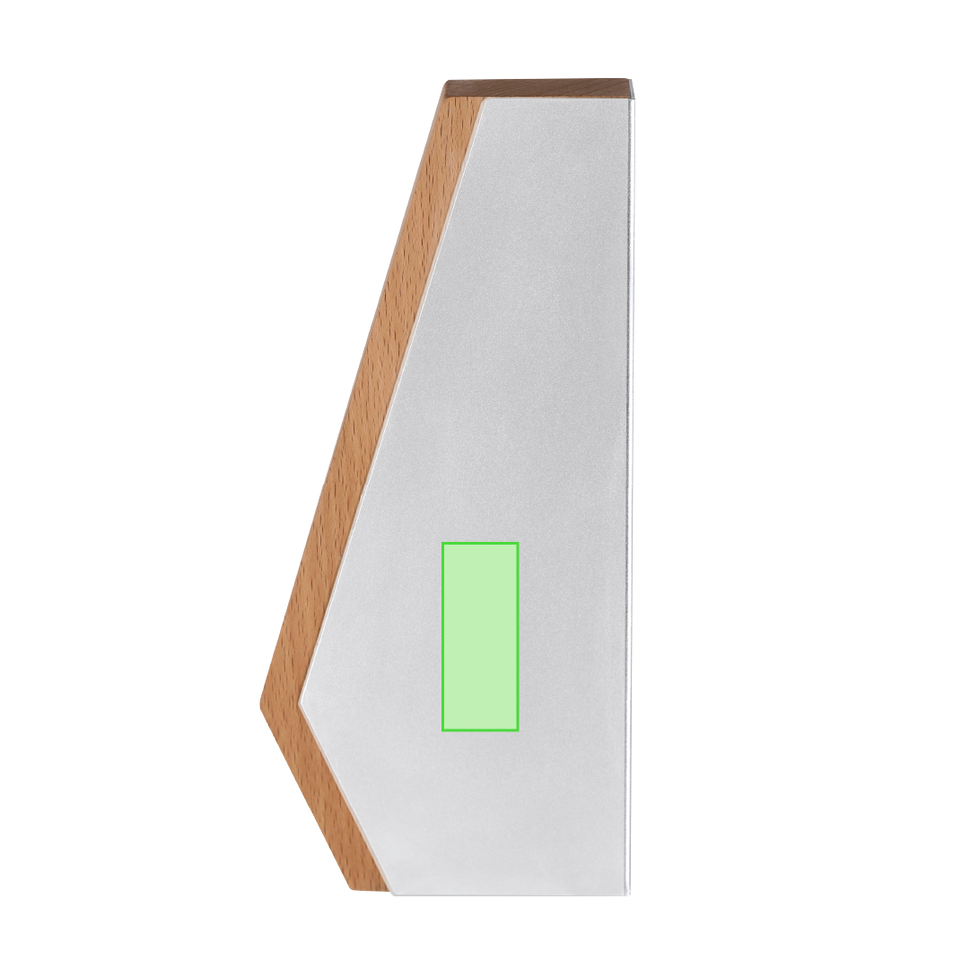 Placa trofeo de aluminio reciclado certificado con base de madera 10×22 cm