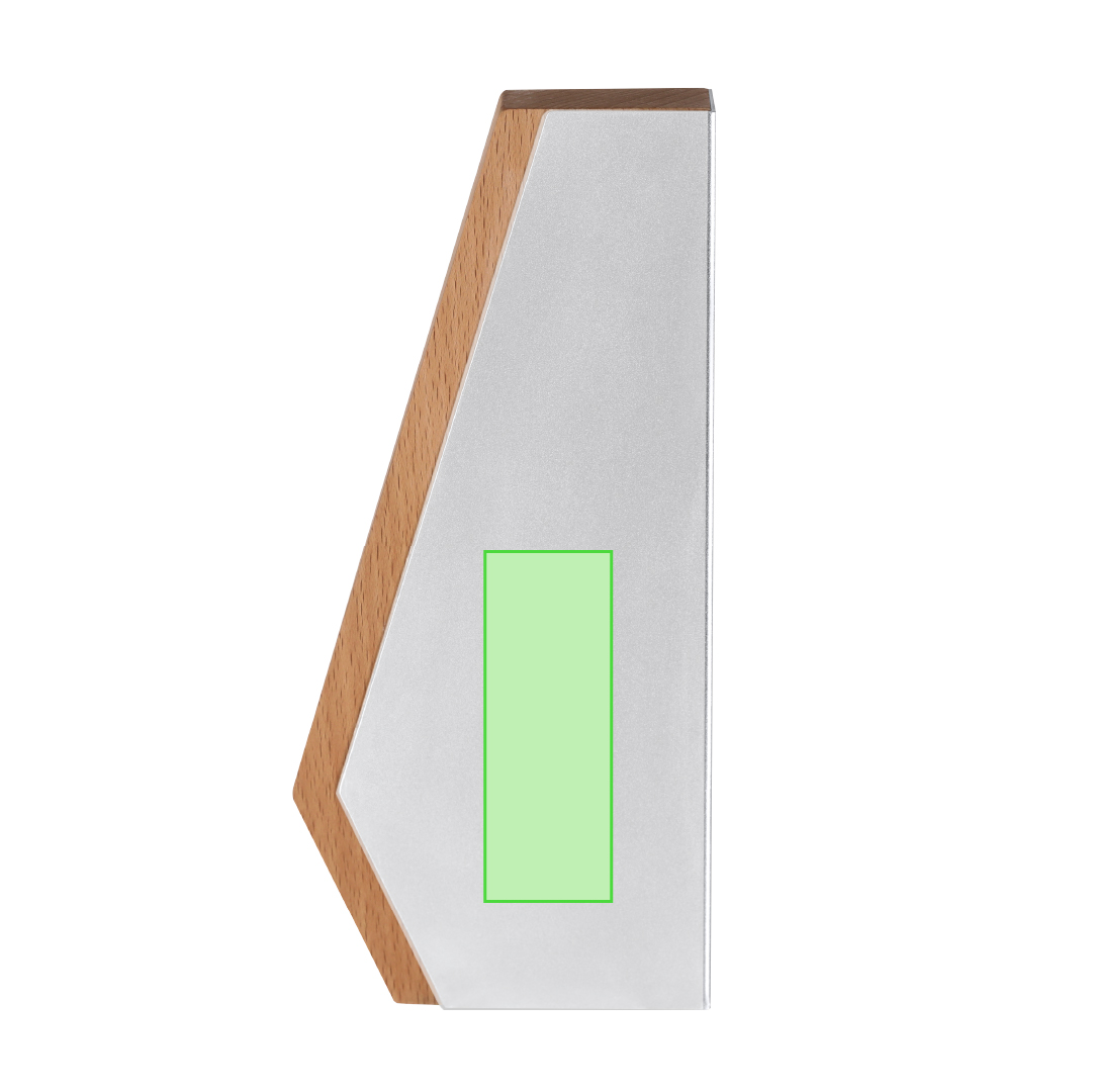 Placa trofeo de aluminio reciclado certificado con base de madera 10×22 cm