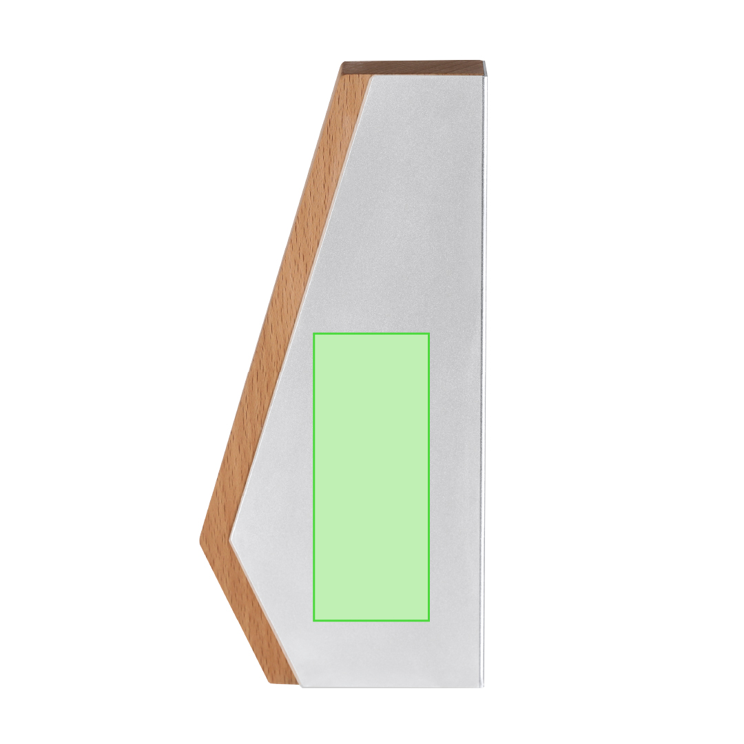 Placa trofeo de aluminio reciclado certificado con base de madera 10×22 cm